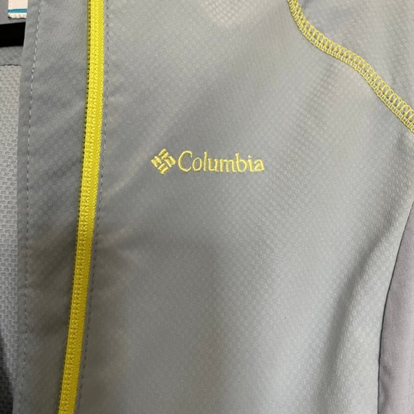 Columbia Blue Zip-Up with Neon Green Stitching - Picture 3 of 4